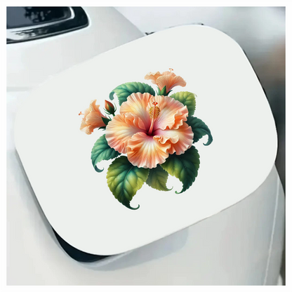 Peach Hibiscus Flower Green Leaves Vinyl Sticker Decal