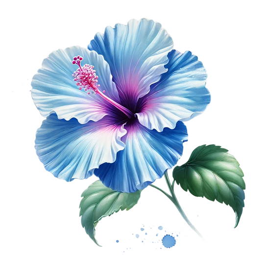 Blue Hibiscus Flower With Green Leaves Vinyl Sticker Decal