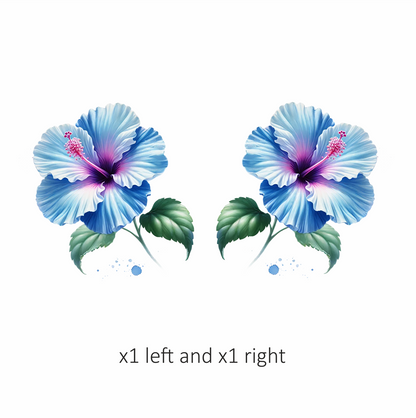 Blue Hibiscus Flower With Green Leaves Vinyl Sticker Decal