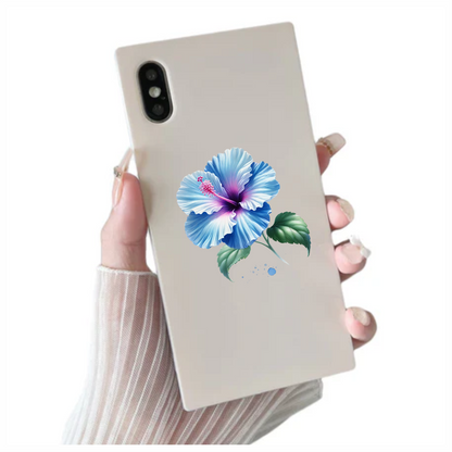 Blue Hibiscus Flower With Green Leaves Vinyl Sticker Decal