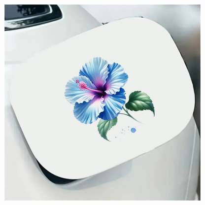 Blue Hibiscus Flower With Green Leaves Vinyl Sticker Decal
