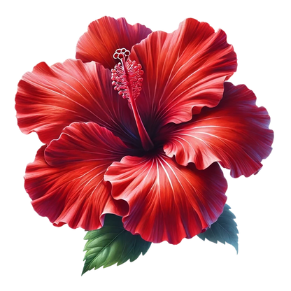 Red Hibiscus Flower Green Leaves Vinyl Sticker Decal