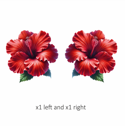 Red Hibiscus Flower Green Leaves Vinyl Sticker Decal