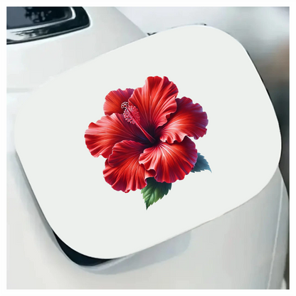 Red Hibiscus Flower Green Leaves Vinyl Sticker Decal