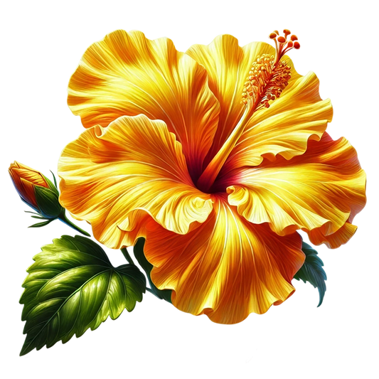 Yellow Hibiscus Flower Green Leaf Vinyl Sticker Decal