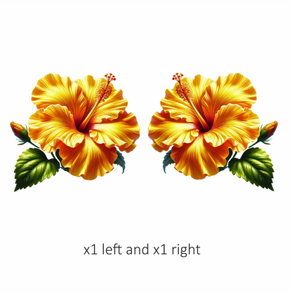 Yellow Hibiscus Flower Green Leaf Vinyl Sticker Decal