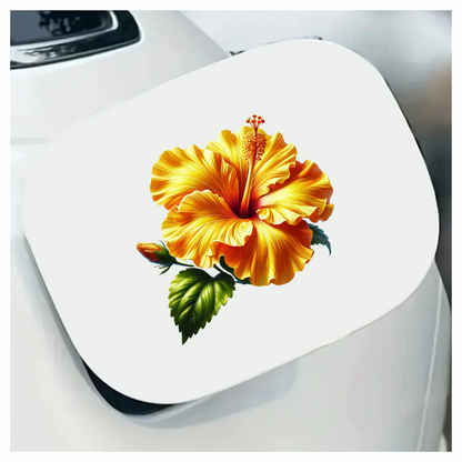Yellow Hibiscus Flower Green Leaf Vinyl Sticker Decal