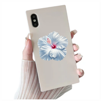 White Hibiscus Flower With Red Vinyl Sticker Decal