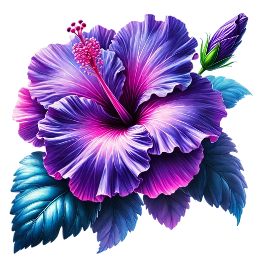 Purple Hibiscus Flower Green Leaves Vinyl Sticker Decal