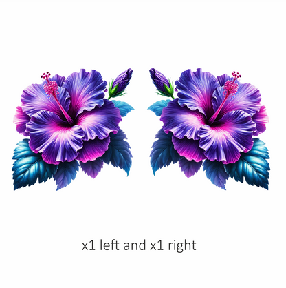 Purple Hibiscus Flower Green Leaves Vinyl Sticker Decal
