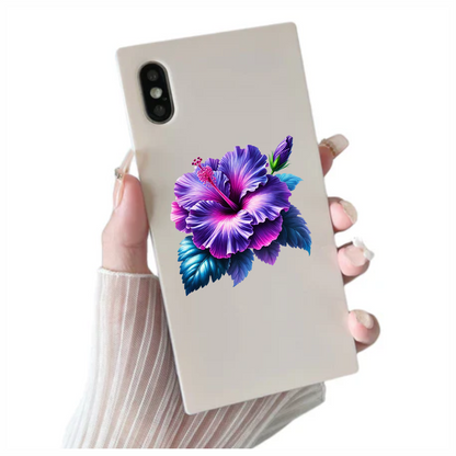 Purple Hibiscus Flower Green Leaves Vinyl Sticker Decal