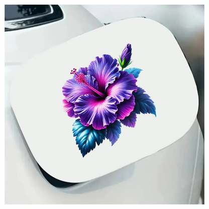 Purple Hibiscus Flower Green Leaves Vinyl Sticker Decal
