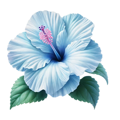 Blue Hibiscus Flower Green Leaves Vinyl Sticker Decal