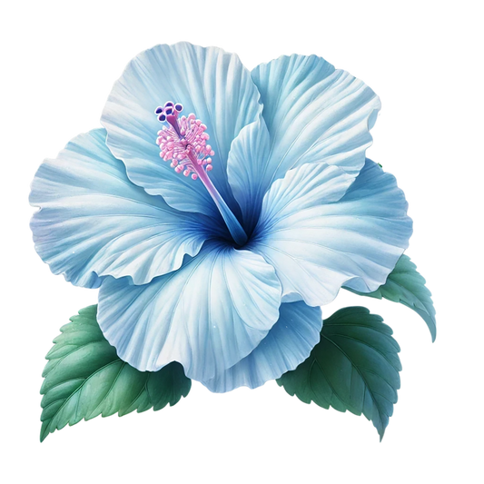 Blue Hibiscus Flower Green Leaves Vinyl Sticker Decal