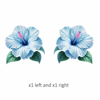 Blue Hibiscus Flower Green Leaves Vinyl Sticker Decal