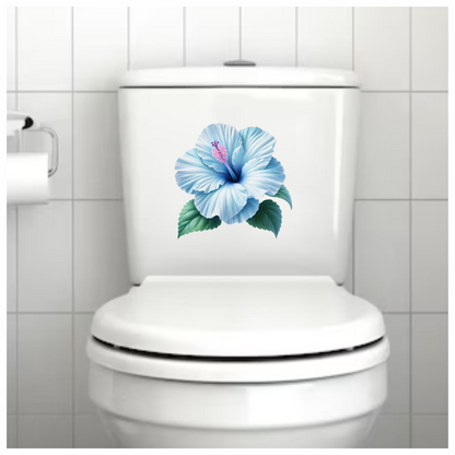 Blue Hibiscus Flower Green Leaves Vinyl Sticker Decal