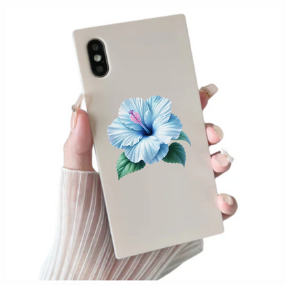 Blue Hibiscus Flower Green Leaves Vinyl Sticker Decal