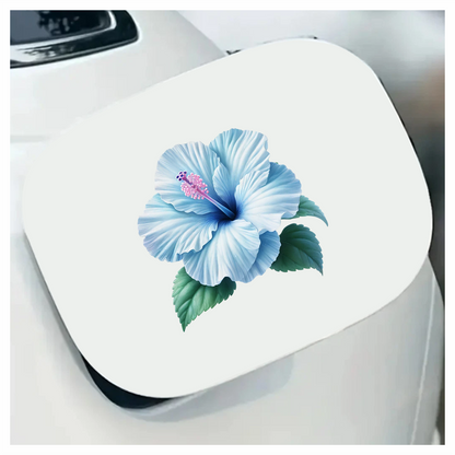 Blue Hibiscus Flower Green Leaves Vinyl Sticker Decal
