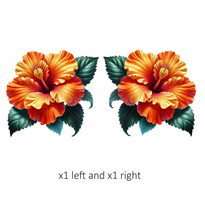 Orange Hibiscus Flower Green Leaves Vinyl Sticker Decal