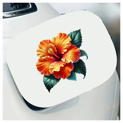 Orange Hibiscus Flower Green Leaves Vinyl Sticker Decal