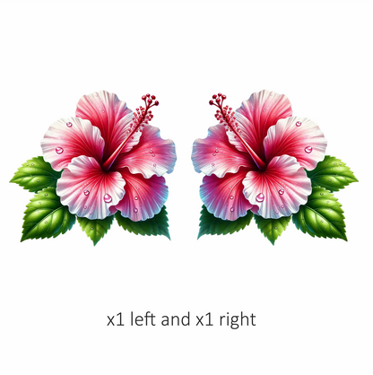 Pink Hibiscus Flower With Green Leaves Vinyl Sticker Decal