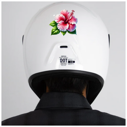 Pink Hibiscus Flower With Green Leaves Vinyl Sticker Decal