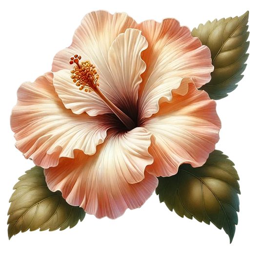 Peach Hibiscus Flower With Leaves Vinyl Sticker Decal