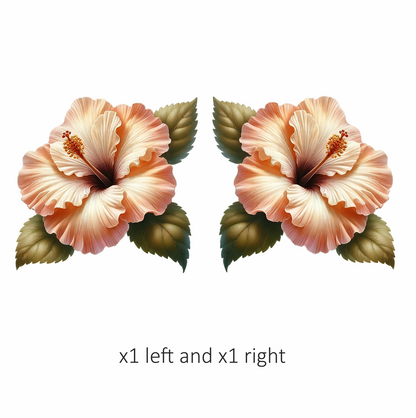 Peach Hibiscus Flower With Leaves Vinyl Sticker Decal