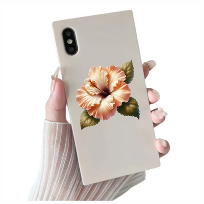 Peach Hibiscus Flower With Leaves Vinyl Sticker Decal