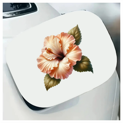 Peach Hibiscus Flower With Leaves Vinyl Sticker Decal