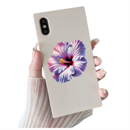 Pink White Hibiscus Flower Closeup Vinyl Sticker Decal