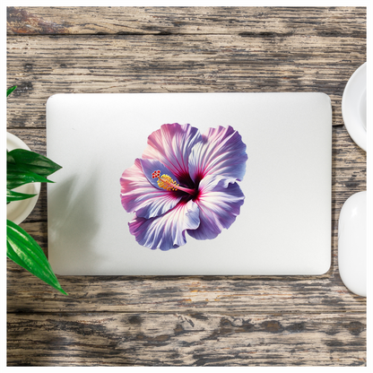 Pink White Hibiscus Flower Closeup Vinyl Sticker Decal