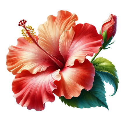 Red Hibiscus Flower Green Leaves Vinyl Sticker Decal