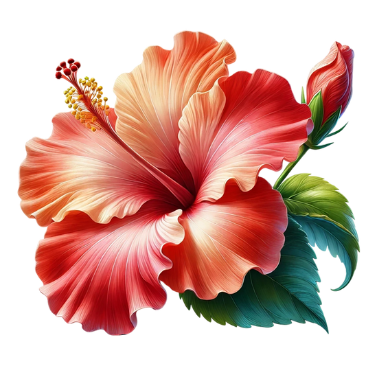 Red Hibiscus Flower Green Leaves Vinyl Sticker Decal