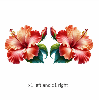 Red Hibiscus Flower Green Leaves Vinyl Sticker Decal