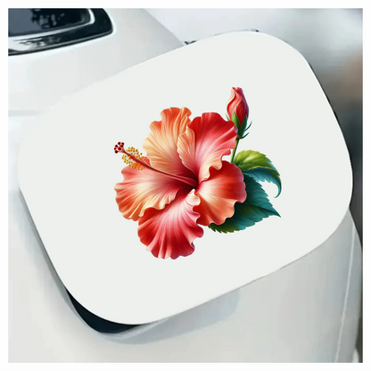 Red Hibiscus Flower Green Leaves Vinyl Sticker Decal