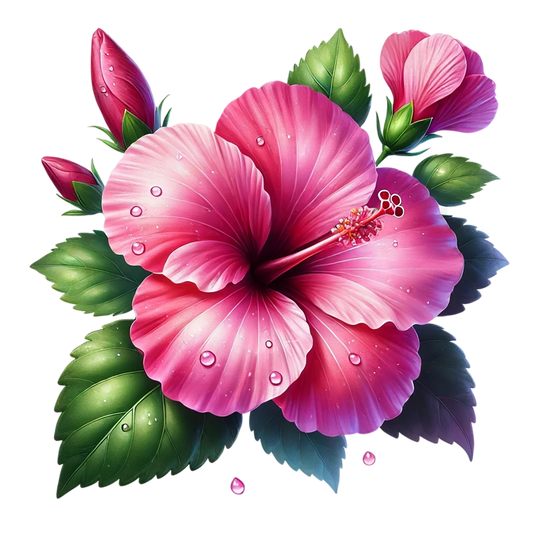 Pink Hibiscus Flower Green Leaves Vinyl Sticker Decal
