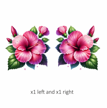 Pink Hibiscus Flower Green Leaves Vinyl Sticker Decal