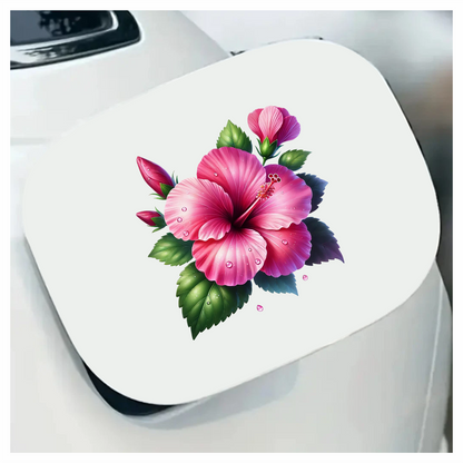 Pink Hibiscus Flower Green Leaves Vinyl Sticker Decal