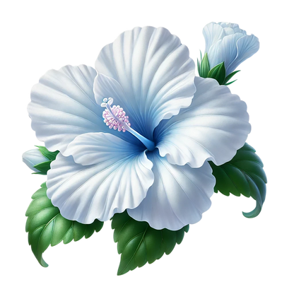 White Hibiscus Flower Green Leaves Vinyl Sticker Decal
