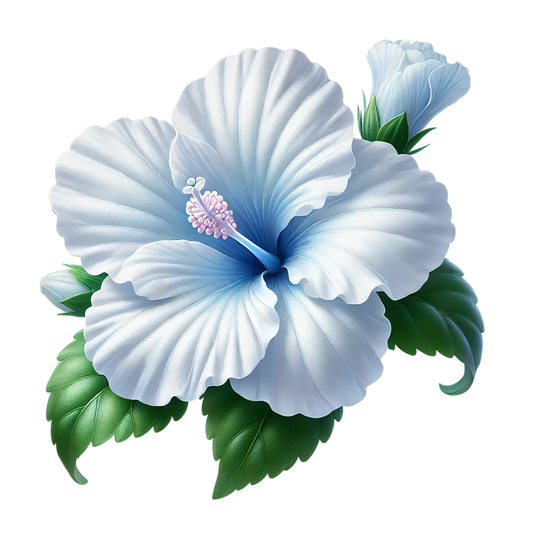 White Hibiscus Flower Green Leaves Vinyl Sticker Decal
