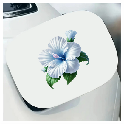 White Hibiscus Flower Green Leaves Vinyl Sticker Decal