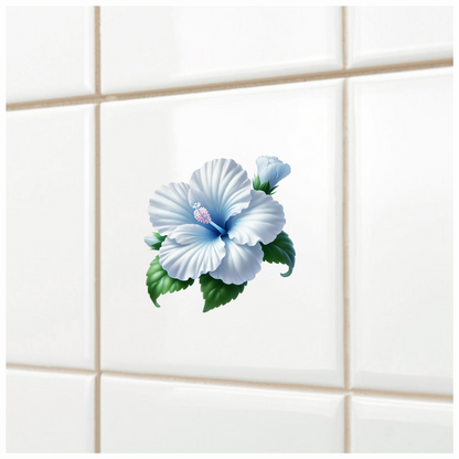 White Hibiscus Flower Green Leaves Vinyl Sticker Decal