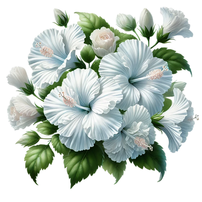 White Hibiscus Rose Leaves Flowers Vinyl Sticker Decal
