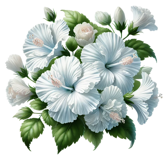 White Hibiscus Rose Leaves Flowers Vinyl Sticker Decal