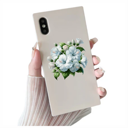 White Hibiscus Rose Leaves Flowers Vinyl Sticker Decal