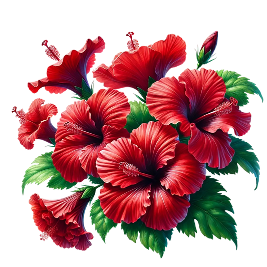 Red Hibiscus Flowers Green Leaves Vinyl Sticker Decal