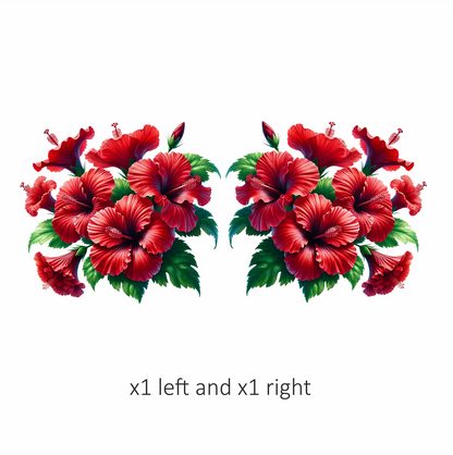 Red Hibiscus Flowers Green Leaves Vinyl Sticker Decal