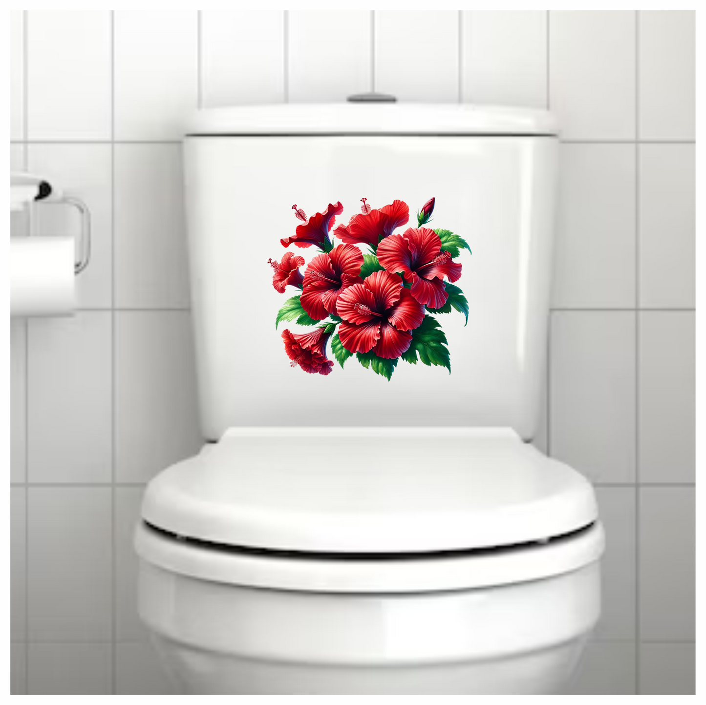 Red Hibiscus Flowers Green Leaves Vinyl Sticker Decal