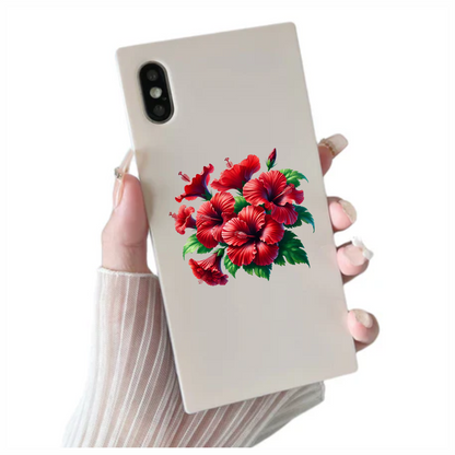 Red Hibiscus Flowers Green Leaves Vinyl Sticker Decal